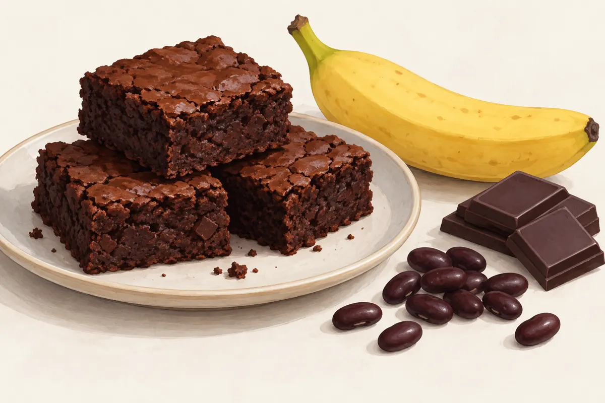 Ilustracja brownie z fasoli z bananem i gorzką czekoladą