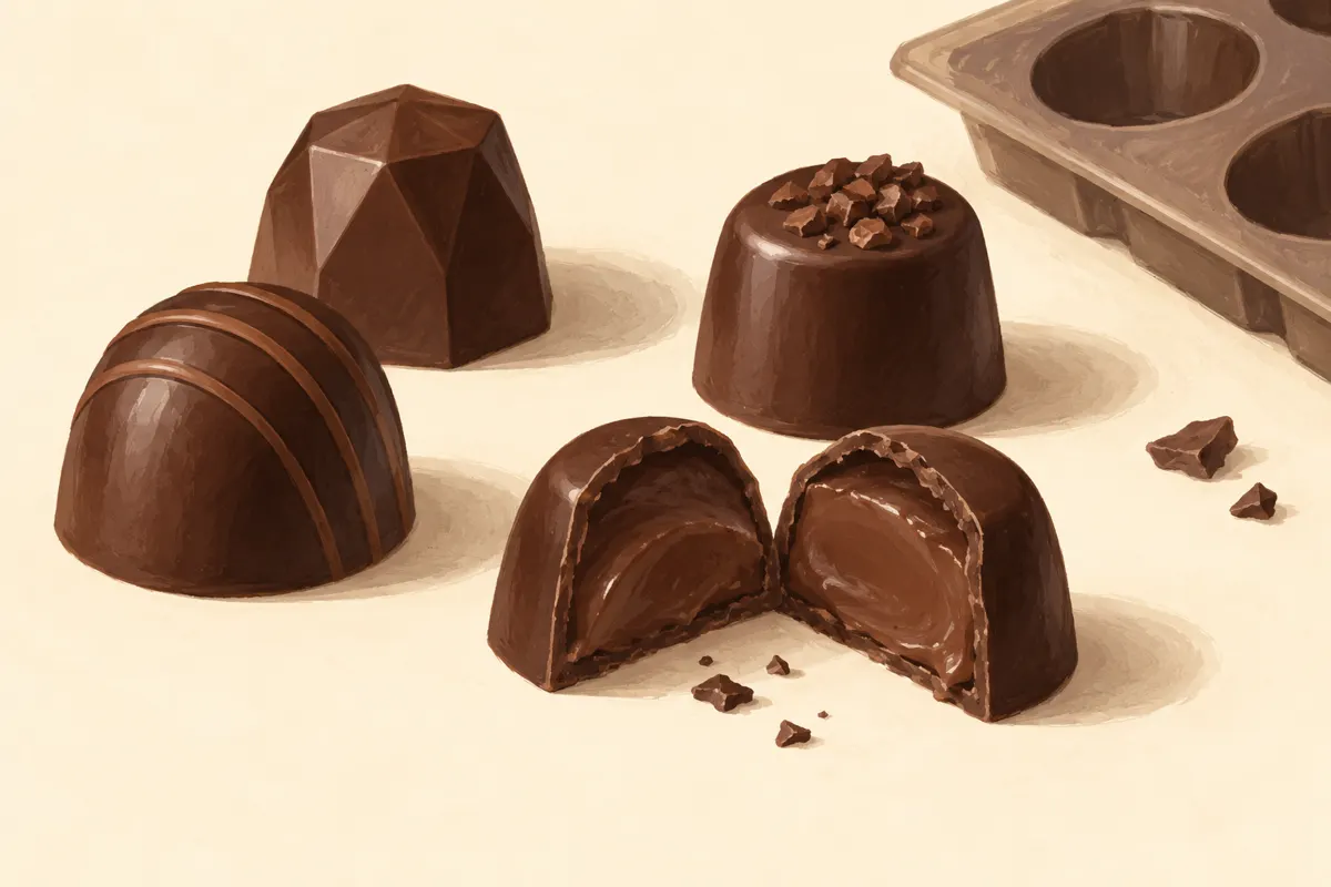 Praliny czekoladowe z cienką skorupką i kremowym nadzieniem ganache