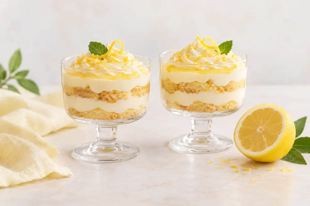 Cytrynowe tiramisu w pucharkach z warstwami kremu mascarpone i biszkoptów