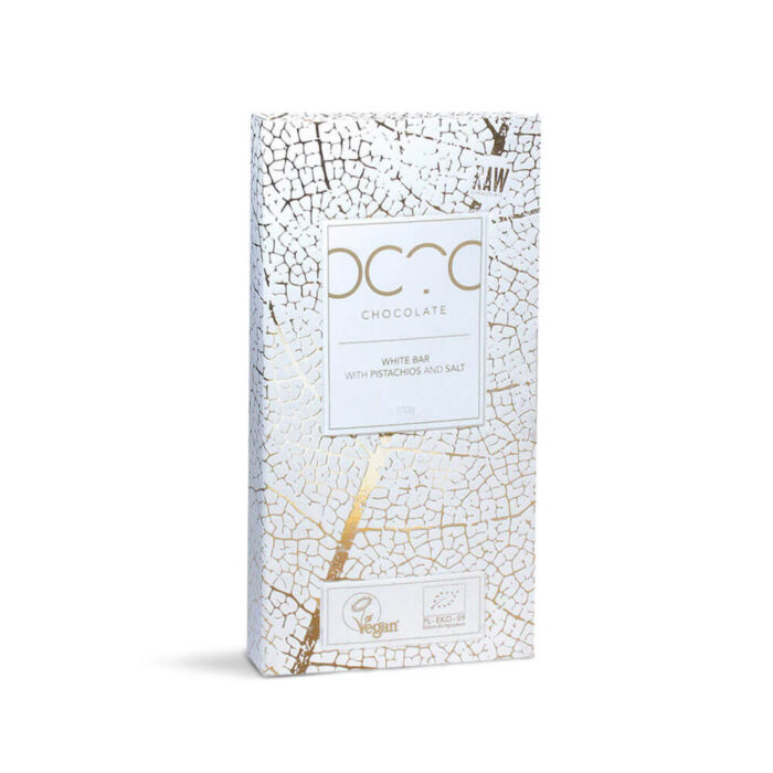 Czekolada biała z pistacjami i solą OCTO opakowanie