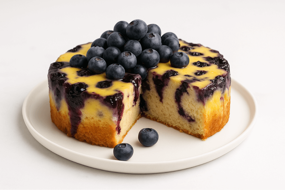ciasto z budyniem i borówkami
